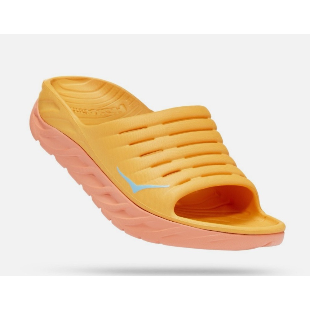 HOKA U ORA Recovery Slides Sandals Shoes YELLOW/ORANGE & CORAL Molded WOMENS-7